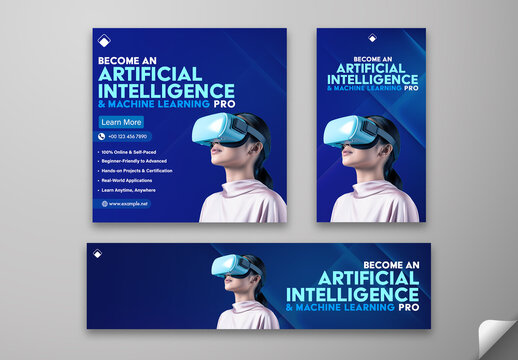 Editable AI & Machine Learning Social Media Pack &ndash; Futuristic VR-Themed Templates for Tech Courses and Online Education Promotions