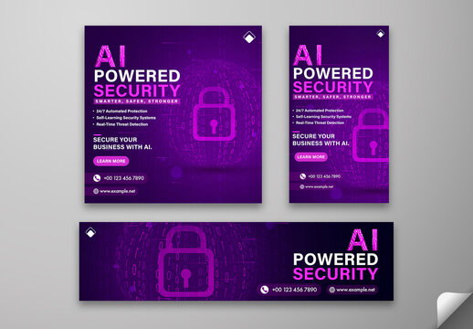 Editable AI Powered Security Social Media Template &ndash; Purple Theme Tech Design