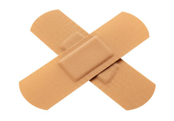 Isolated Crossed Beige Adhesive Bandages for Wounds