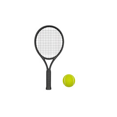 Tennis racket with ball isolated on white background