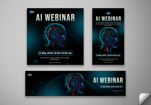 Editable AI Webinar Event Template &ndash; Futuristic Tech Head Design for Online Innovation Seminar Promo