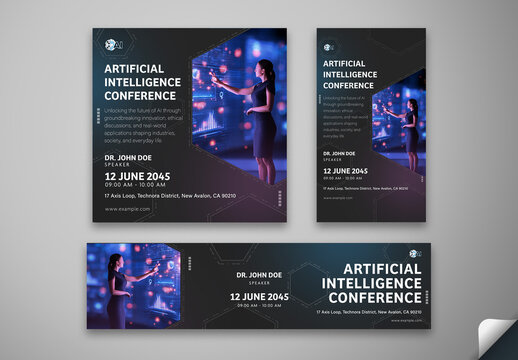 AI Event Social Media Template Pack &ndash; Sleek Designs for Artificial Intelligence Conferences and Tech Talks