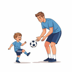 Happy Father and Son Playing Soccer Together Outdoors &ndash; Family Bonding and Active Lifestyle
