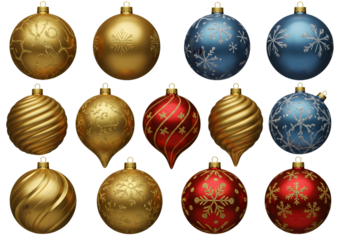 Illustration Various Decorative Christmas Ornaments Gold Blue Red Baubles