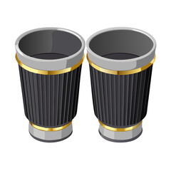 Dual Car Exhaust Tips Isometric Vector. Chrome Muffler Nozzles with Gold Accents.