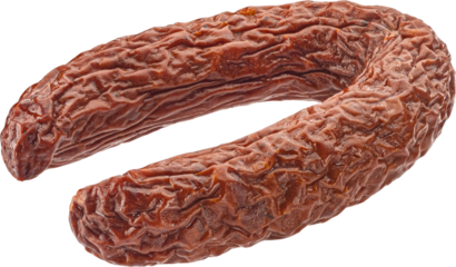 Polish kielbasa, smoked sausage isolated on white background