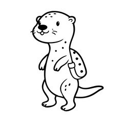 Cute Cartoon Otter Standing with Backpack Black and White Line Art Vector