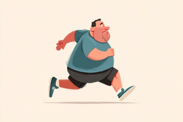 A Fat man is running for exercise , illustration , Generative AI