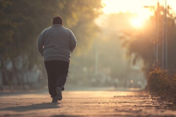 A Fat man is running for exercise , Generative AI