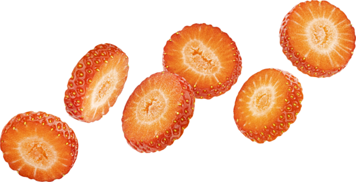 Strawberry slices isolated on white background with clipping path