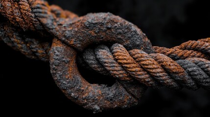 Rusty Metal Ring and Rope Detail in Close-Up Photography