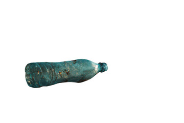 A discarded, dirty plastic water bottle