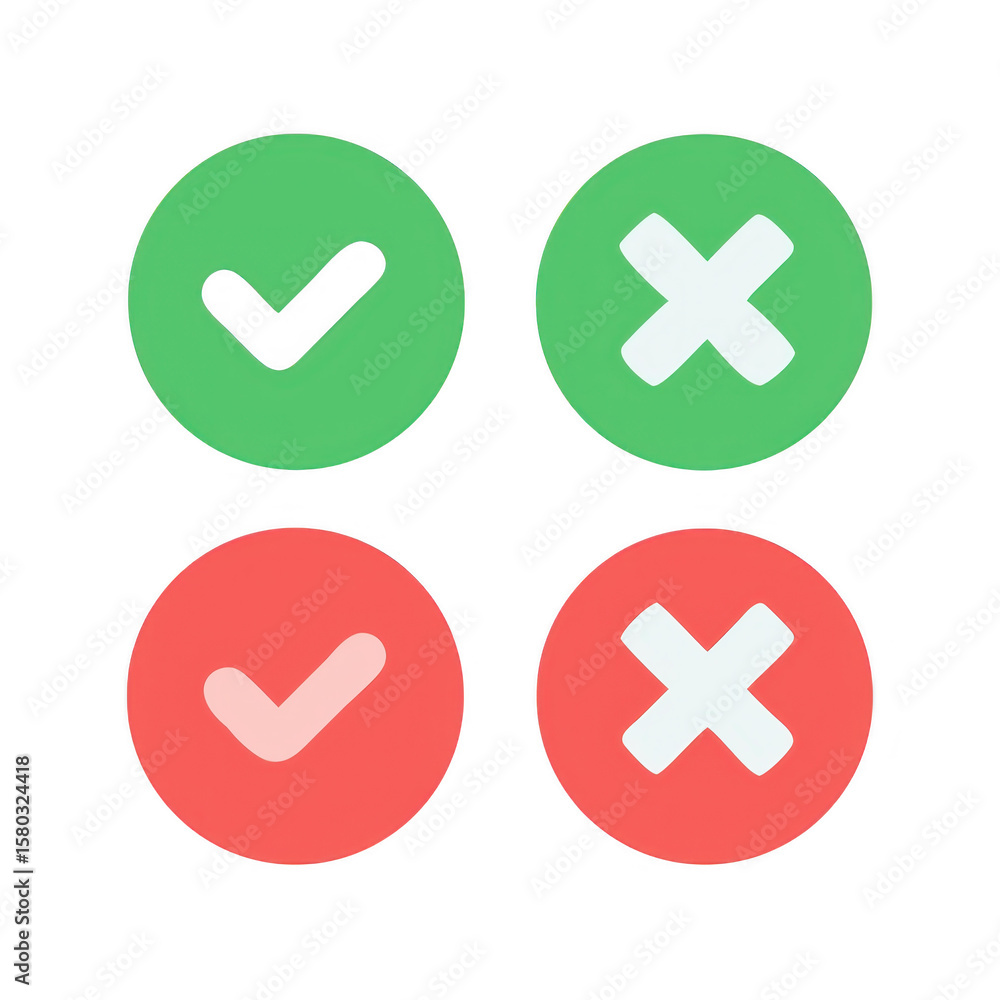 Poster checkmark and cross icons on transparent background