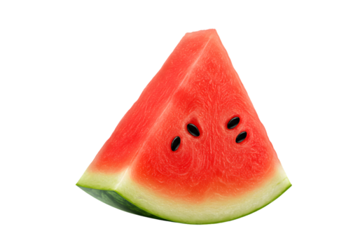 Isolated Slice of Watermelon with Black Seeds and Transparent Background