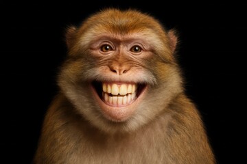 Obraz premium A joyful monkey with a radiant smile showcases its teeth in this playful portrait