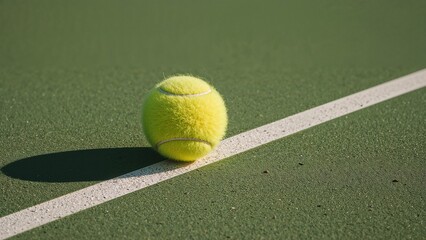 A tennis ball lies on a large tennis court. Generative AI Illustration