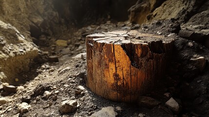 Detailed Wood Log on Rocky Ground in Natural Environment