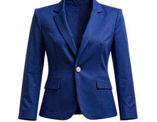  Women’s Navy Blue Blazer Front View on Invisible Mannequin, Isolated on Transparent Background.