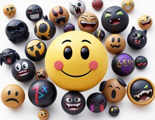 Obraz premium Colorful Emoticons and Expressions in Various Shapes and Designs for Creative Projects