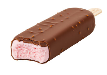 Isolated Chocolate Covered Ice Cream Bar with Strawberry Filling