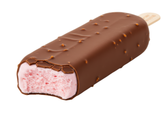 Isolated Chocolate Covered Ice Cream Bar with Strawberry Filling