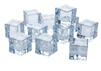 Isolated 3D Render of Many Clear Ice Cubes on Transparent Background