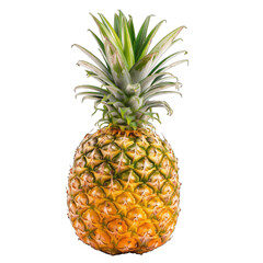 Ripe pineapple, vibrant yellow-gold skin, bright green crown