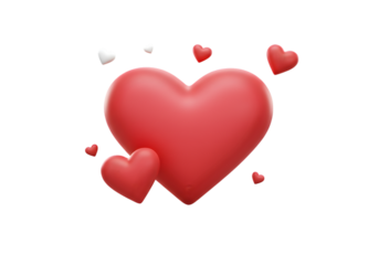 Isolated 3d Render Red Hearts Shapes Love Passion with Transparent Background