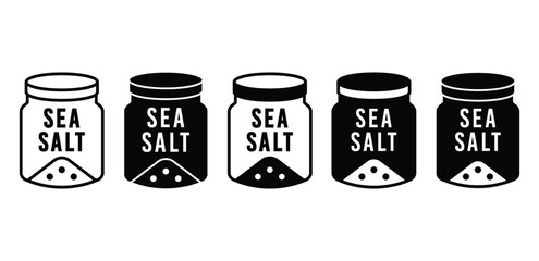 Sea Salt Jar Icons Black And White Color Vector Design Illustration Set