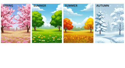 Pixel Art Illustration of Four Seasons Landscape with Trees and Nature