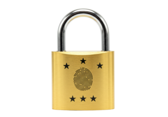 Isolated Golden Padlock with Fingerprint and Stars