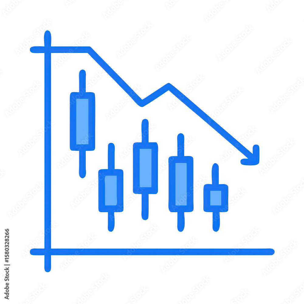 Poster declining stock chart on transparent background