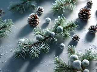 Winter Nature Still Life with Pine and Snow Details