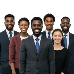 Professional Group Portrait Team in Suits Smiling on Transparent Background