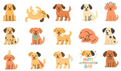 Cute Dog Icon Set for Mutt Appreciation Day Celebration Design