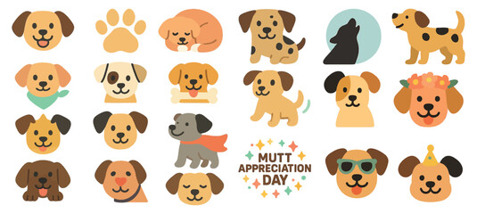 Cute Dog Icon Set for Mutt Appreciation Day Celebration Design