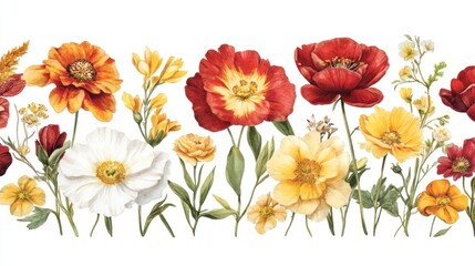 Colorful floral arrangement with various blossoms in warm tones.