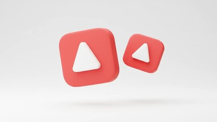 Two abstract play button icons in red and white colors, floating against a minimalistic white background