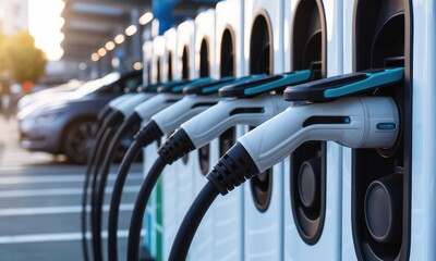 Electric vehicle charging station with multiple EV plugs and cables for sustainable transportation