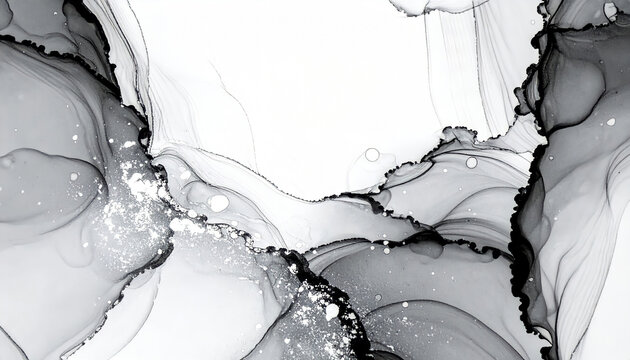 Elegant Silver Alcohol Ink Art Illustration: Abstract Fluid Marble Texture