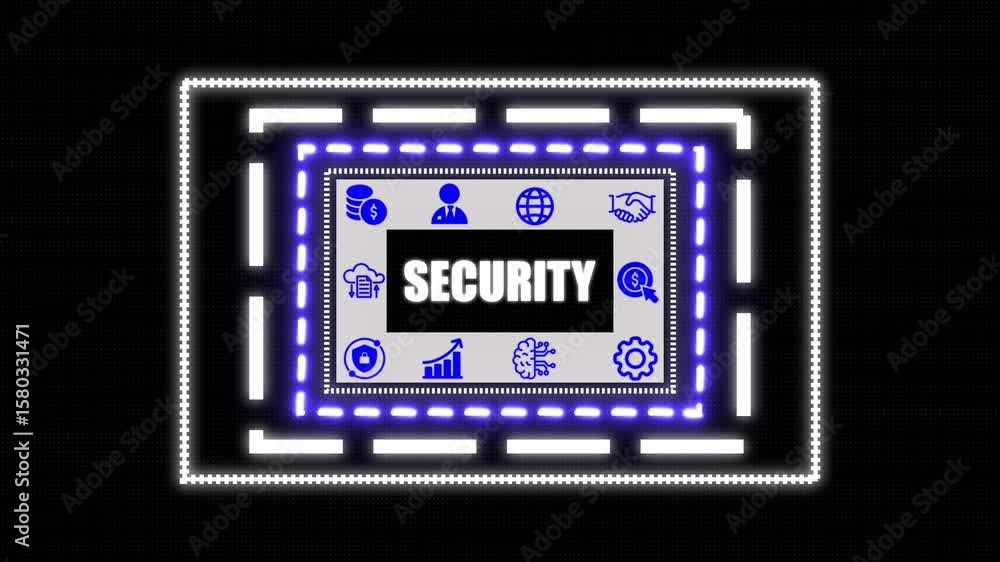 Aufkleber security concept button on a clear projection, network icon ,blue holographic advanced rectangle pla