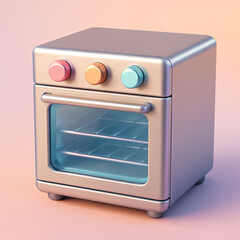 3D electric oven icon with stainless steel finish and glass door