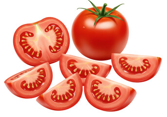 Isolated Sliced and Whole Fresh Red Tomatoes