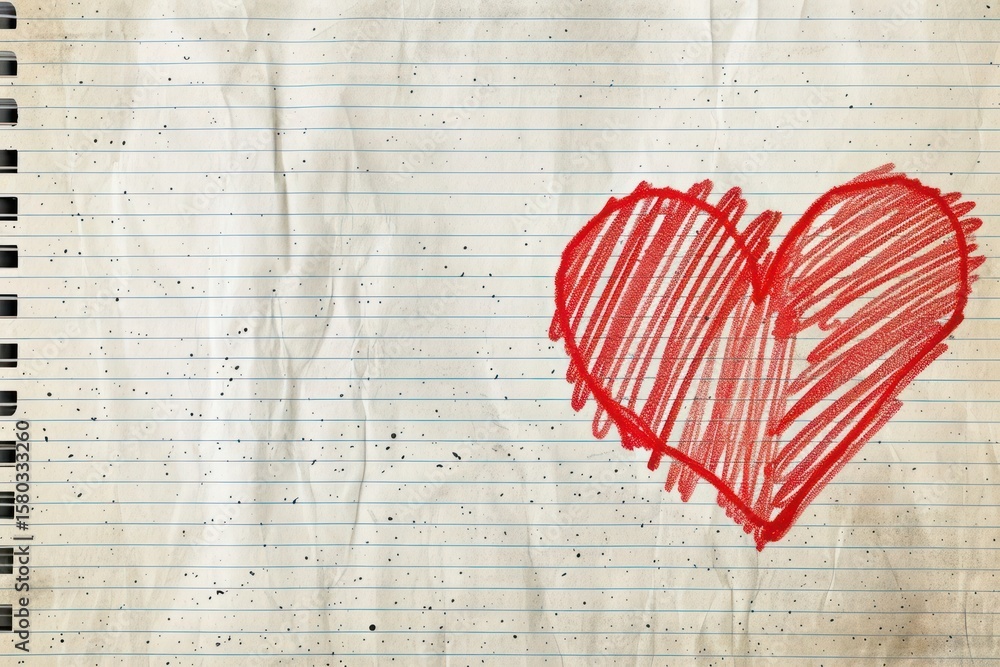 Poster notebook paper background heart scribbled.