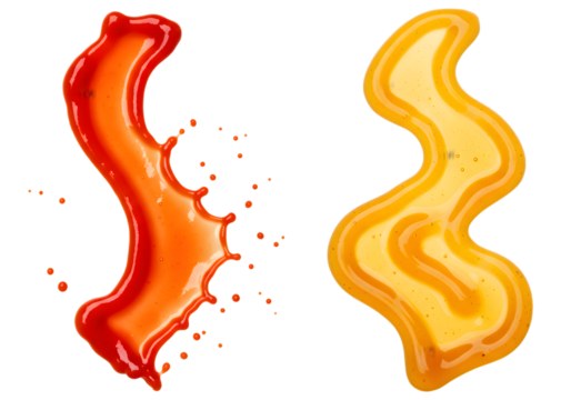 Isolated Splash Ketchup and Mustard Sauce Condiment Food Ingredients