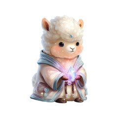 A whimsical llama character with a crystal.
