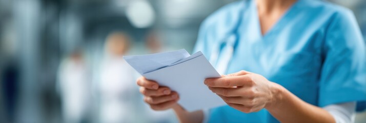 Healthcare Worker Distributes Flu Brochure in Clinical Setting During Routine Patient Visit