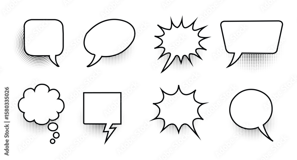 Fototapete chat dialog clouds. cartoon comic style thought and speech bubble set. vintage thinking speech bubbl