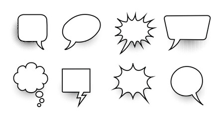 Chat dialog clouds. cartoon comic style thought and speech bubble set. vintage thinking speech bubbles, thinking bubbles, and conversation text elements. Vector illustration.