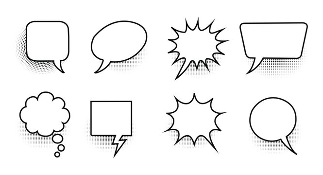 Chat dialog clouds. cartoon comic style thought and speech bubble set. vintage thinking speech bubbles, thinking bubbles, and conversation text elements. Vector illustration.